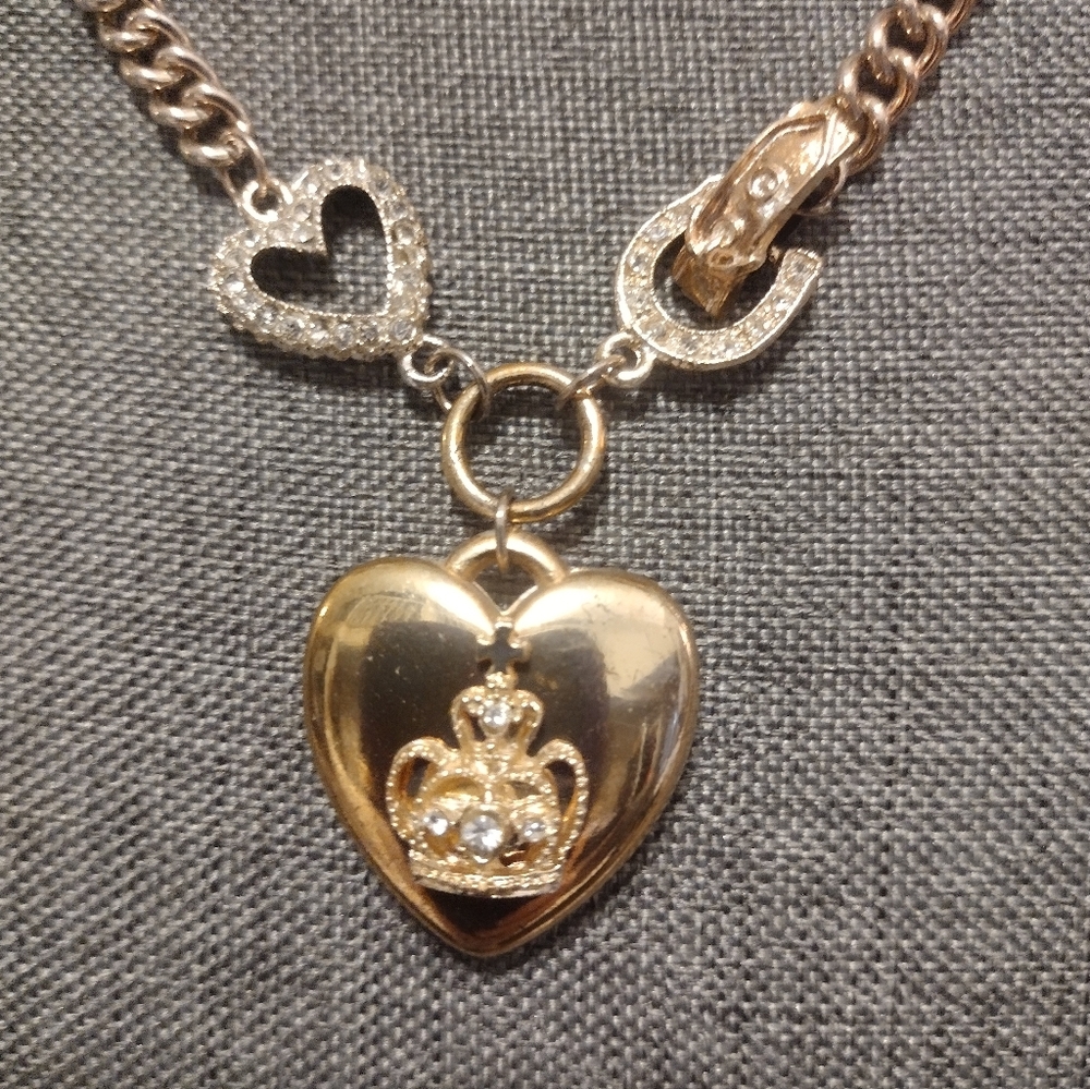Heart, Crown, Rhinestone Necklace - Picture 3 of 3